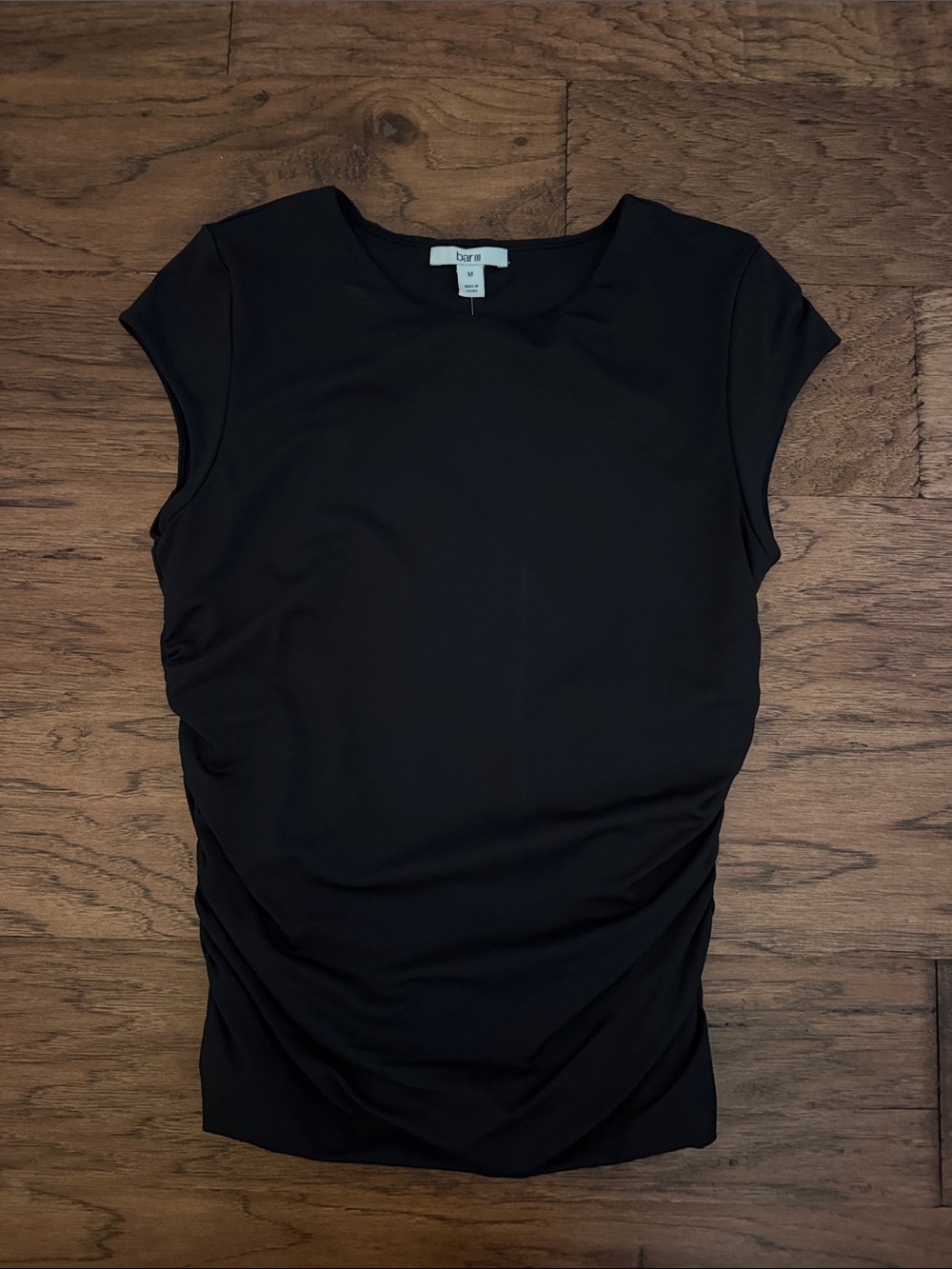 NWT Bar III Black Cap-Sleeve Ruched Side Tee Medium